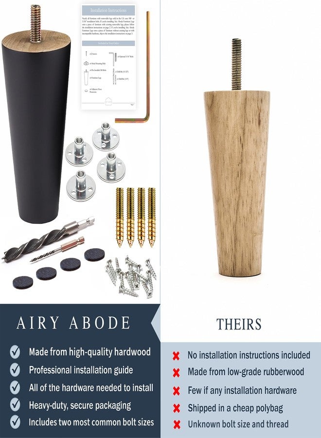 Airy Abode Premium Black Wood Furniture Legs (Full Install Kit) - Pick Your Size and Color - Image 4